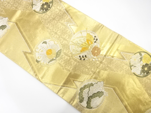 JAPANESE KIMONO / ANTIQUE FUKURO OBI / SILK / WOVEN PAULOWNIA ARABESQUE